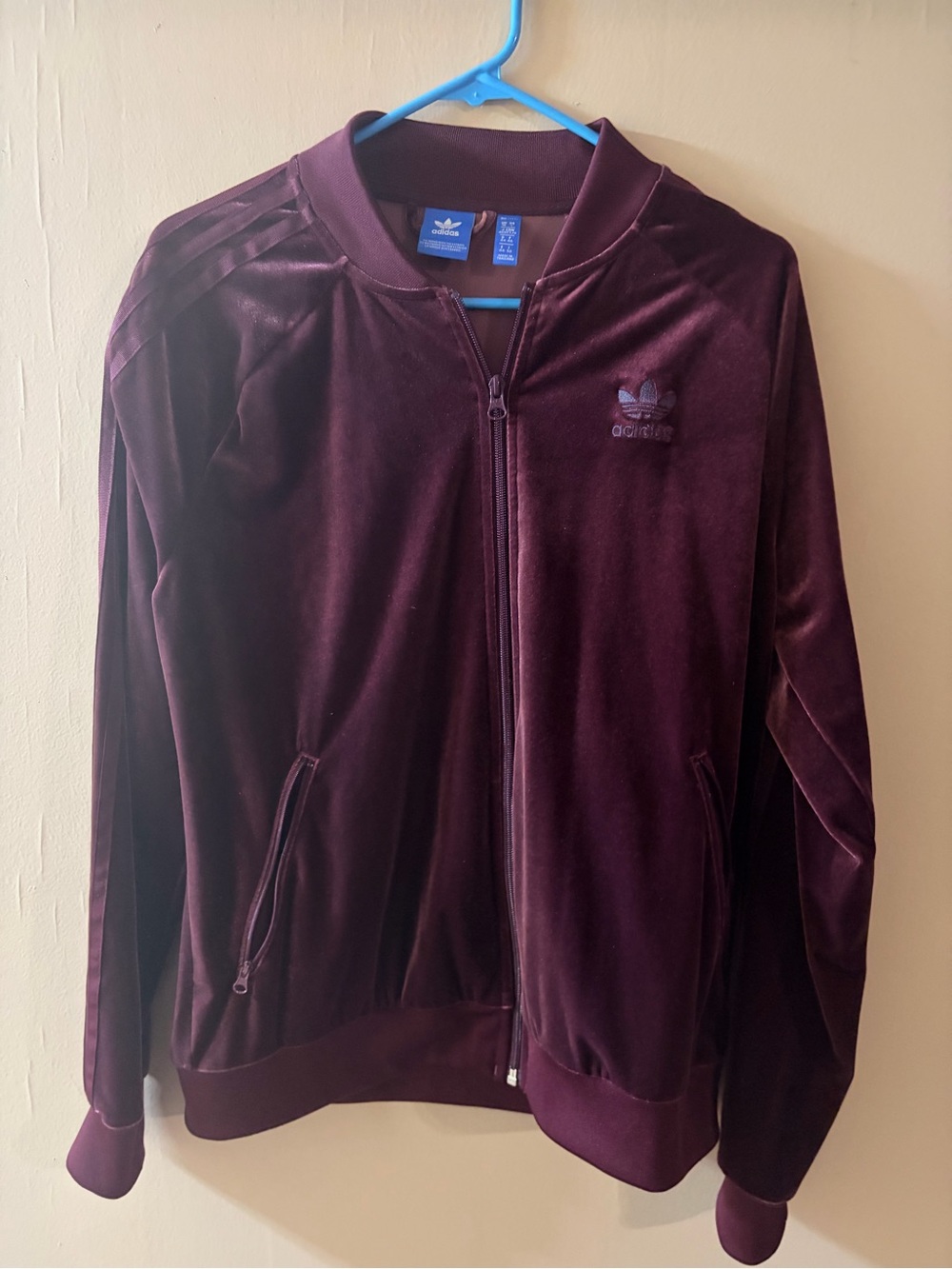 adidas Burgundy Velour Bomber Jacket